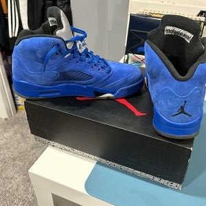 Air Jordan Retro 5 Blue Suede Sneakers